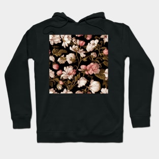 Brown and Pink Floral Pattern on Black Hoodie